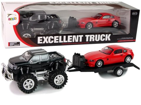 Zestaw Pojazdów Czarny Monster Truck Białe Laweta 58 cm Zestaw Pojazdów Czarny Monster Truck Białe Laweta 58 cm
