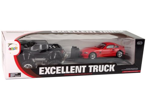 Zestaw Pojazdów Czarny Monster Truck Białe Laweta 58 cm Zestaw Pojazdów Czarny Monster Truck Białe Laweta 58 cm