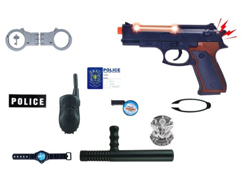 Duży Zestaw Policyjny Pistolet z Dźwiękiem Kajdanki Odznaka Duży Zestaw Policyjny Pistolet z Dźwiękiem Kajdanki Odznaka