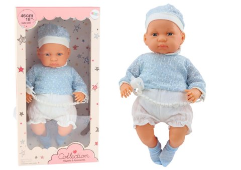Lalka Bobas 46 cm Niebieska Smoczek Czapeczka Skarpetki Lalka Bobas 46 cm Niebieska Smoczek Czapeczka Skarpetki