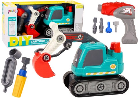 Koparka Gąsienicowa Kreskówkowa Do Skręcania DIY Turkusowa Koparka Gąsienicowa Kreskówkowa Do Skręcania DIY Turkusowa