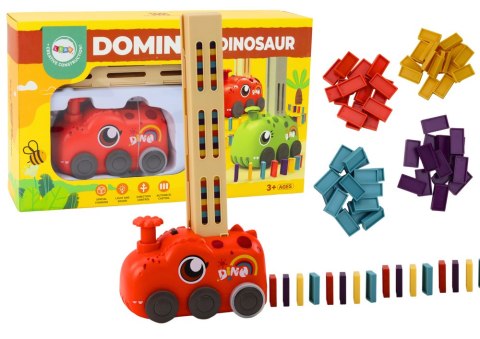 Autko Czerwony Dinozaur na Baterie Układające Kolorowe Domino 4 Kolory Klocków Autko Czerwony Dinozaur na Baterie Układające Kolorowe Domino 4 Kolory Klocków