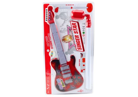 Zestaw Gitara Elektryczna Statyw z Mikrofonem Na Baterie Czerwona Zestaw Gitara Elektryczna Statyw z Mikrofonem Na Baterie Czerwona