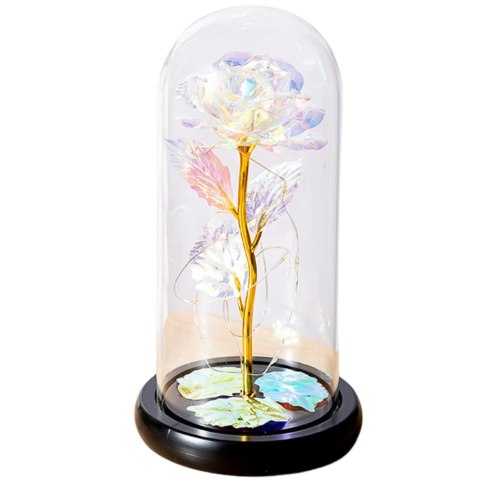 Wieczna Róża W Kopule Kryształowa Kolorowa Oświetlenie LED 21x11cm