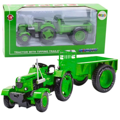 Metalowy Traktor Rolniczy Z Przyczepą Zielony 1:18 Metalowy Traktor Rolniczy Z Przyczepą Zielony 1:18